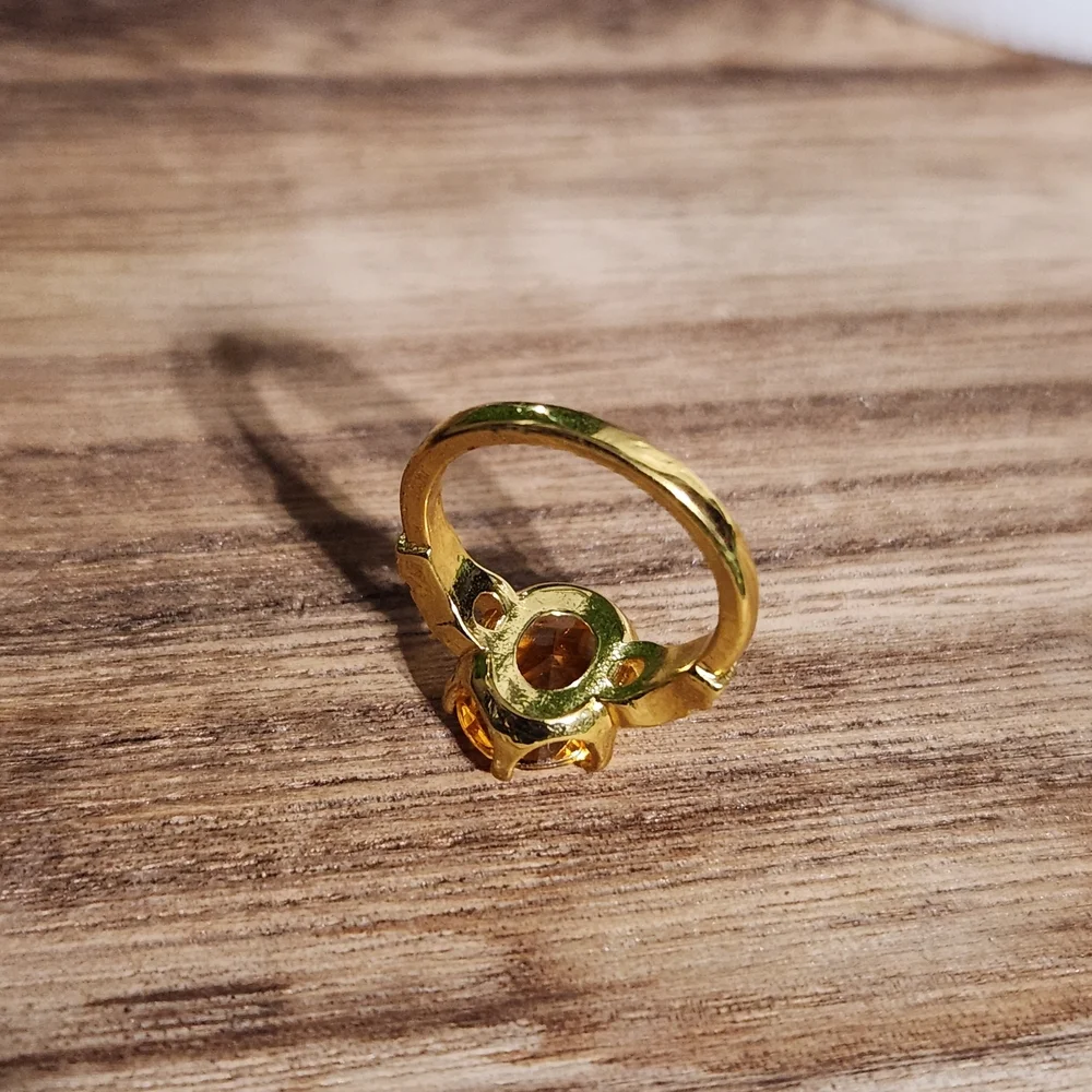 Gold Ring with Amber Gemstone 5ct Size 7